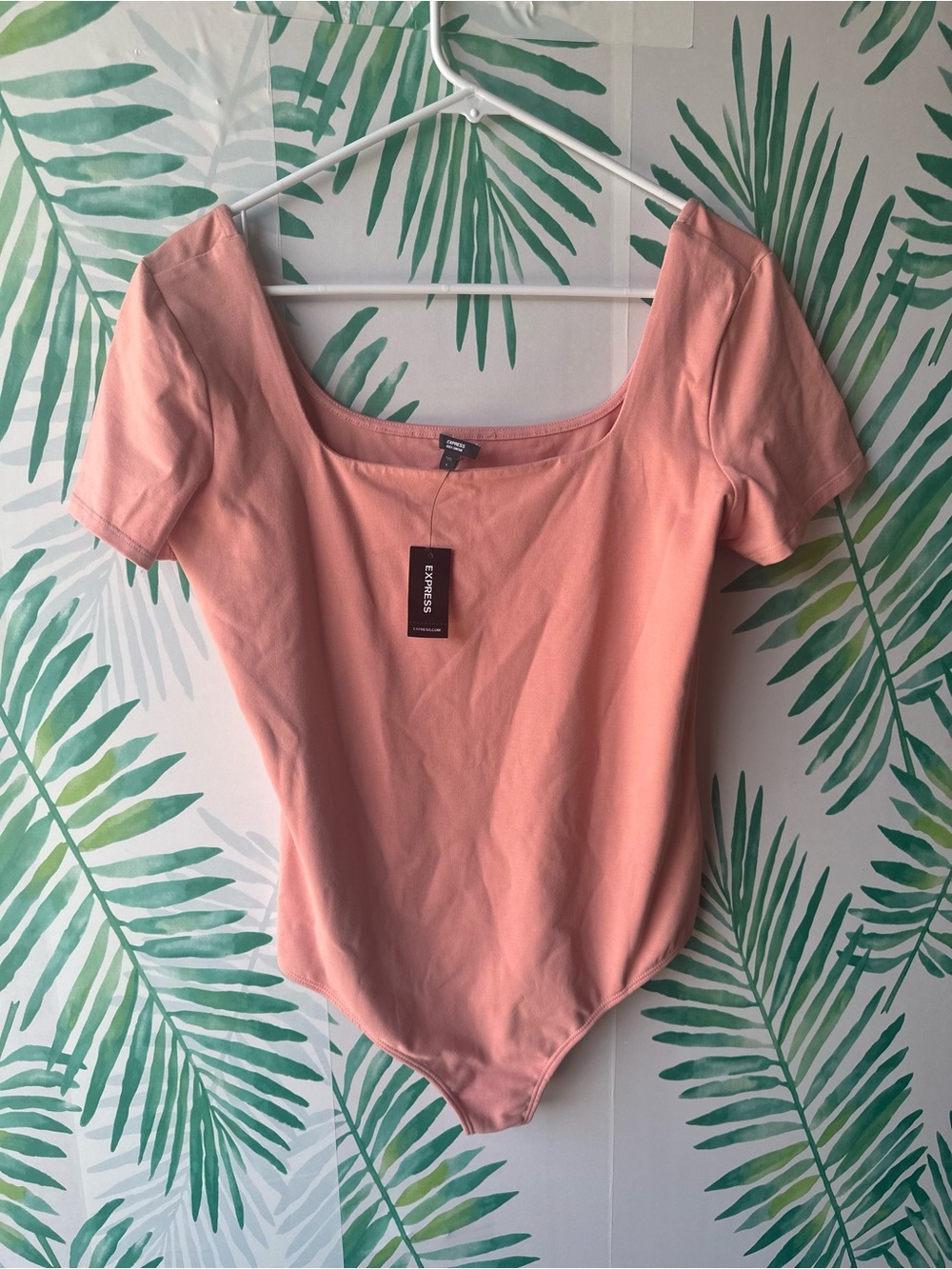 Express Women's Peach Scoop-Neck Short Sleeve Bodysuit
